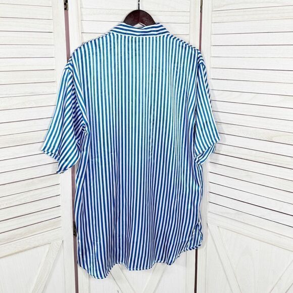 Victoria’s Secret Vintage Striped Satin Sleep Shirt White Blue Small Button Up - Picture 7 of 10